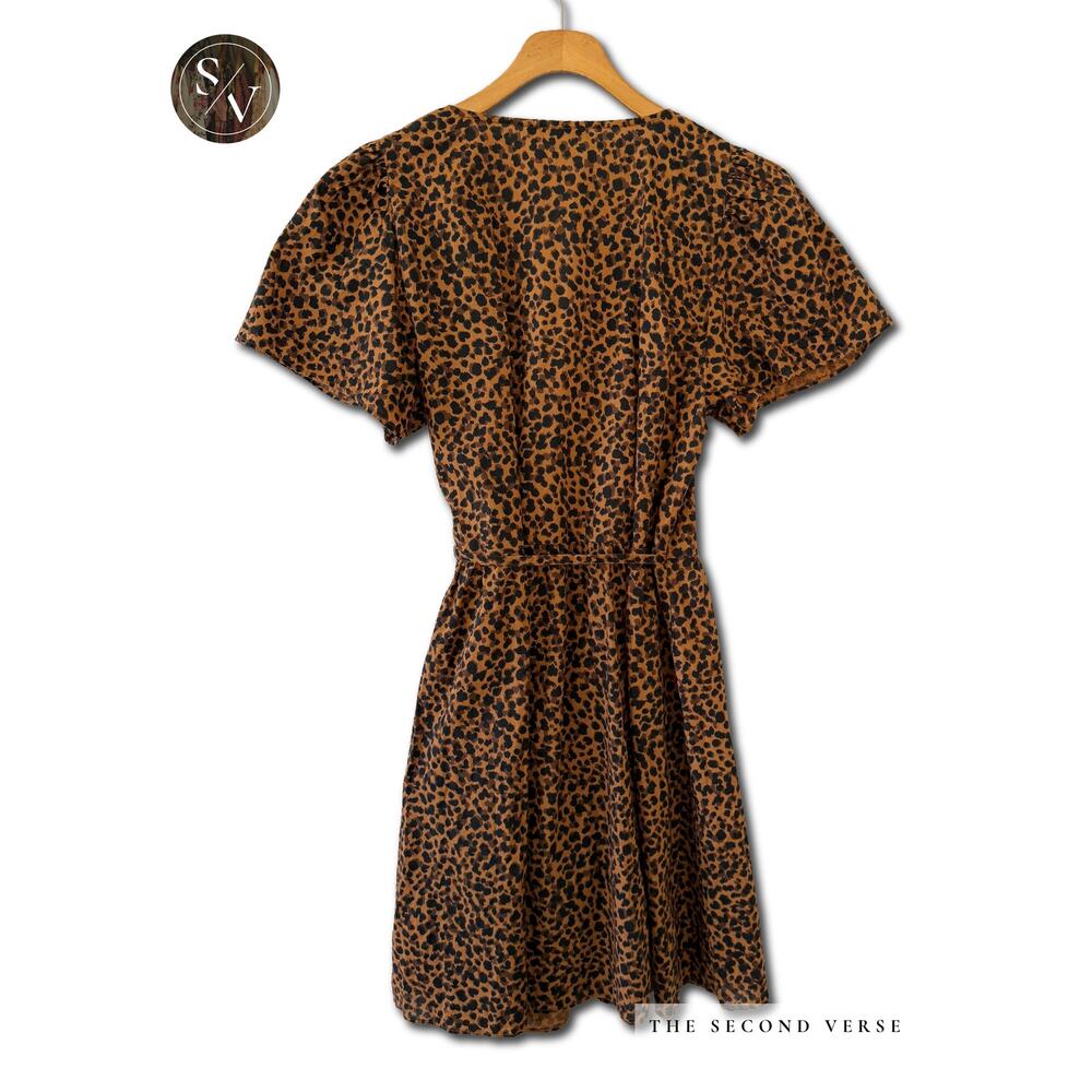 Madewell Flutter-Sleeve Wrap Mini Dress in Painted Leopard Size Medium - Picture 6 of 13
